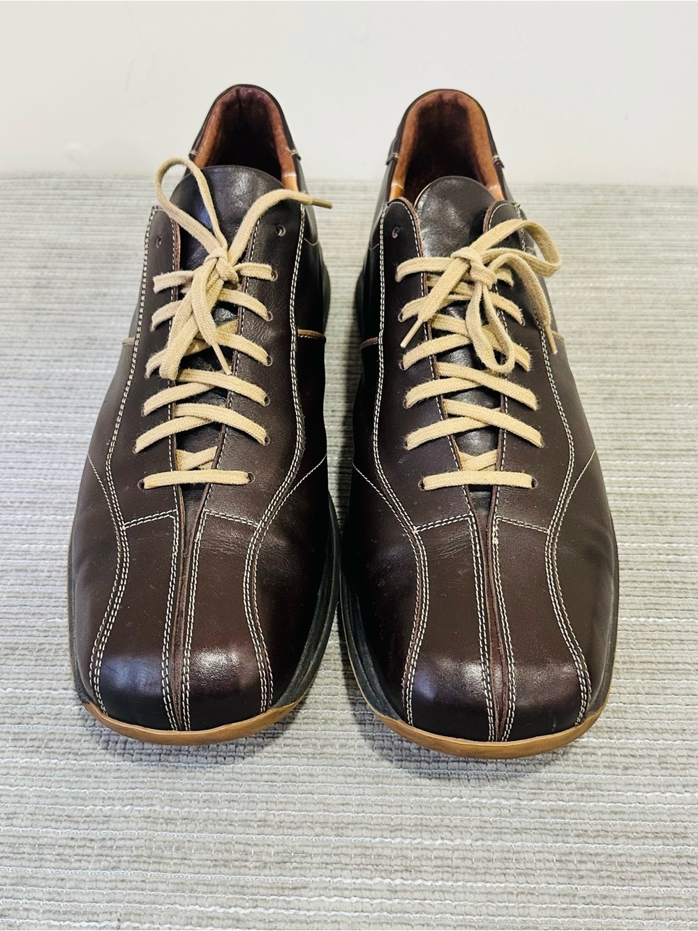 Bacco Bucci Men’s Brown Leather Sneaker Contrast Stitching Size 15